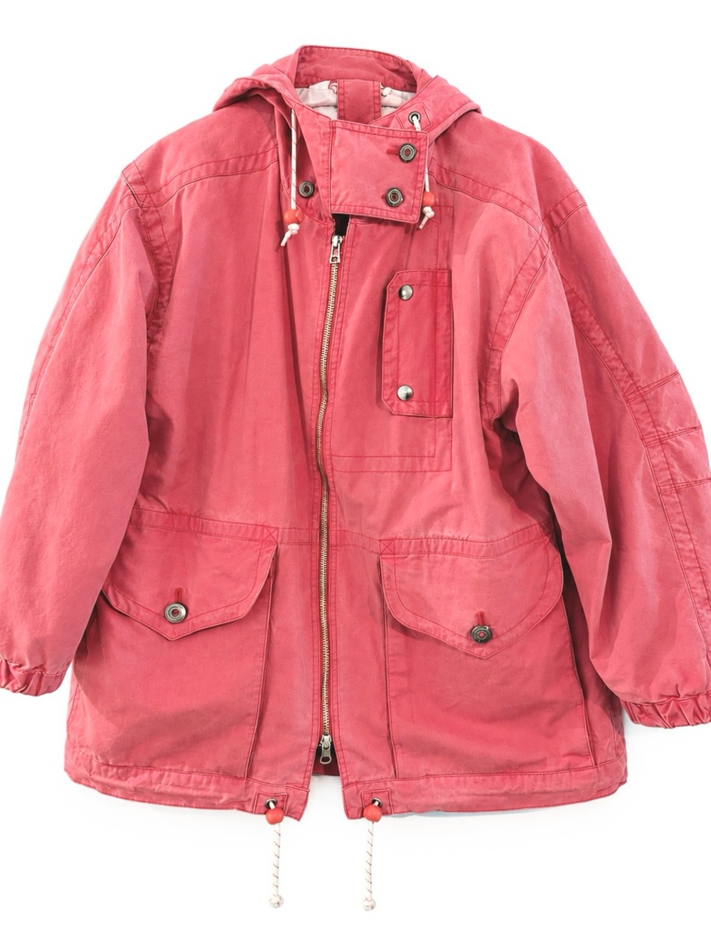 VINTAGE! London Fog Perfectly Faded Red Hooded Utility Jacket 80s 90s
